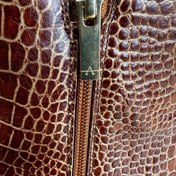 Aquatalia NWOB Denisse Croc-Embossed Leather Ankle Boots Size 10 Brown - Picture 7 of 10